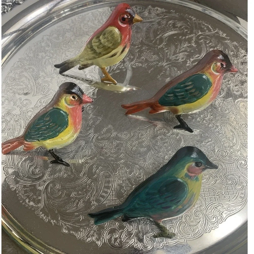 Pier 1 Metal Birds Napkin Ring‎ Holders Multicolor Hand painted Lot Of 4